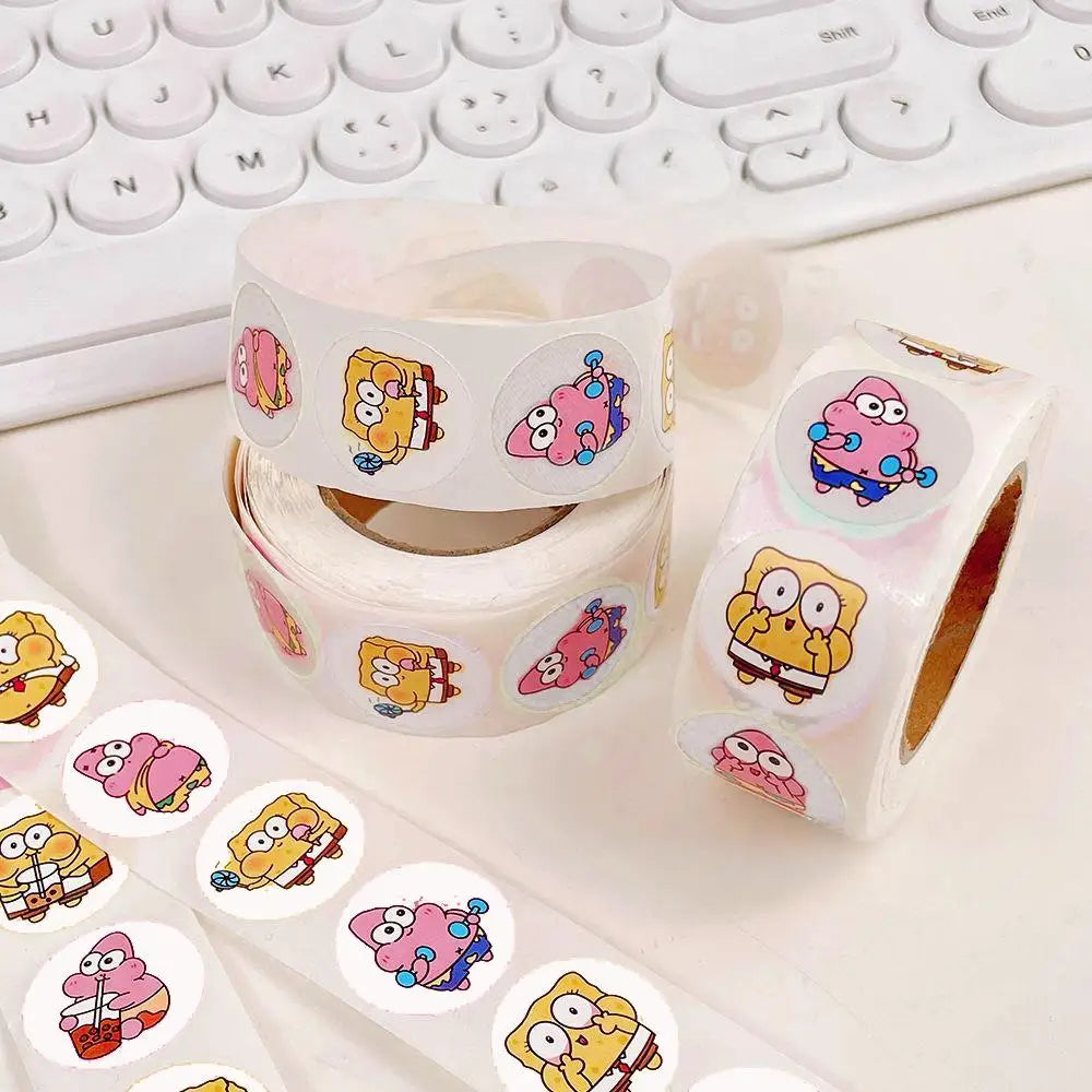 500PCS/Roll Kawaii SpongeBob Cartoon Anime Stickers